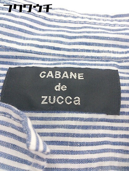 ◇ CABANE de ZUCCa カバンドズッカ リネン100% ストライプ 長袖 シャツ サイズM ネイビー ホワイト メンズ_画像4