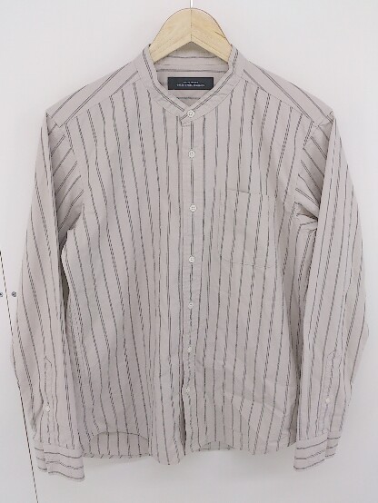 * * green label relaxing UNITED ARROWS stripe stand-up collar long sleeve shirt size S beige men's 