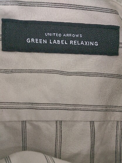 * * green label relaxing UNITED ARROWS stripe stand-up collar long sleeve shirt size S beige men's 