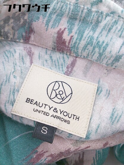 ◇ ◎ BEAUTY & YOUTH UNITED ARROWS ボタンダウン BD 半袖 アロハシャツ サイズS ベージュ系 グリーン系 メンズ_画像4