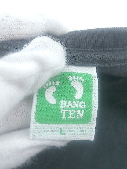 ◇ HANG TEN ハンテン ロゴ刺繍 Vネック 半袖 Tシャツ カットソー サイズL ブラック メンズ P_画像4