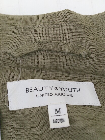 ◇ BEAUTY & YOUTH UNITED ARROWS リネン100% テーラード ジャケット サイズM カーキ レディース P_画像3