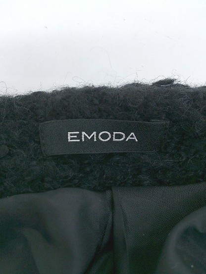 ◇ EMODA エモダ プードルニット風 ノーカラー 長袖 ジャケット サイズF ブラック レディース E_画像3