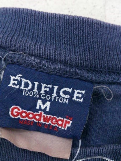 ◇ EDIFICE エディフィス × Goodwear グッドウェア USA製 七分袖 Tシャツ カットソー サイズM ネイビー メンズ P_画像4