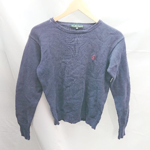 ◇ POLO RALPH LAUREN ポロ ラルフローレン クルーネック　ケーブル　刺?ロゴ 長袖 ニット サイズ160 ネイビー系 メンズ E_画像1