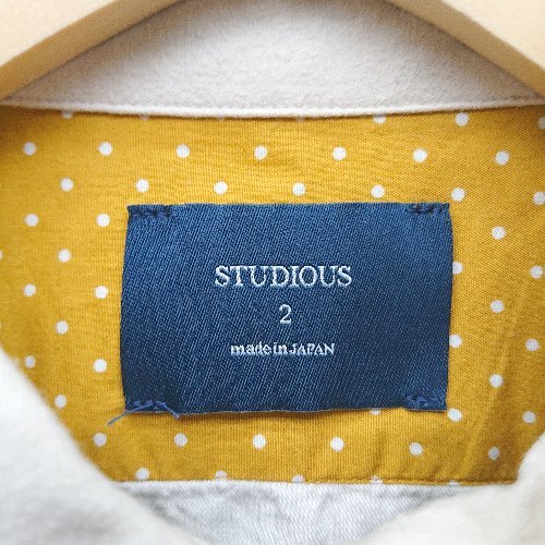 ◇ STUDIOUS ステュディオス 胸ポケット 異素材切替 長袖 シャツ サイズ2 アイボリー レディース E_画像3
