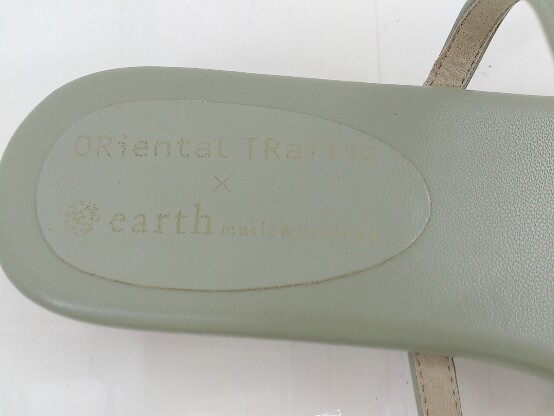 ◇ Oriental Traffic earth music&ecology スクエアトゥ サンダル サイズM カーキ レディース P_画像4