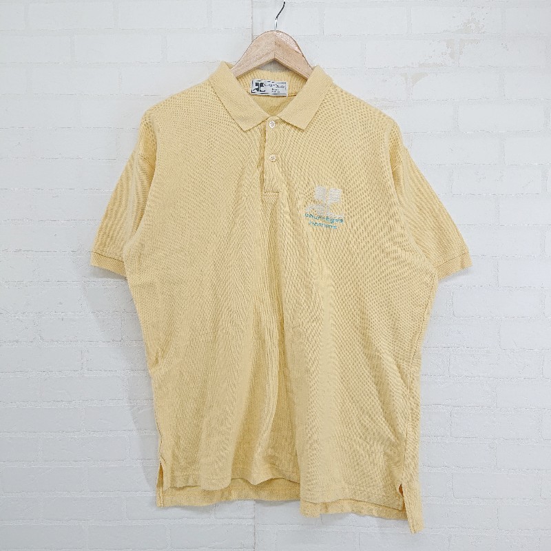 ◇ ◎ courreges homme クレージュオム ロゴ刺繍 半袖 ポロシャツ サイズXL イエロー系 メンズ E_画像1