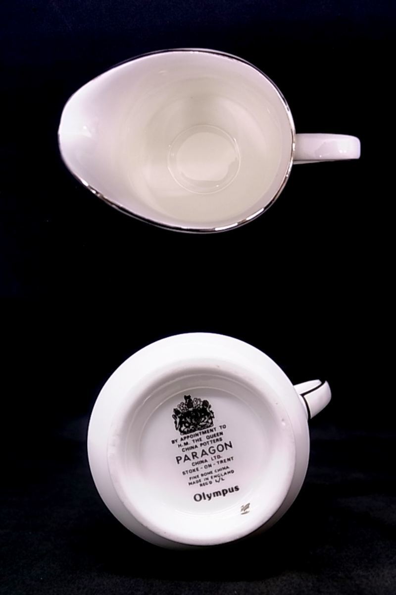 h0518 ROYAL DOULTON PARAGON ロイヤルドルトン　オリンパス　クリーマー　BONE CHINA　銀彩　未使用保管品　元箱_画像6