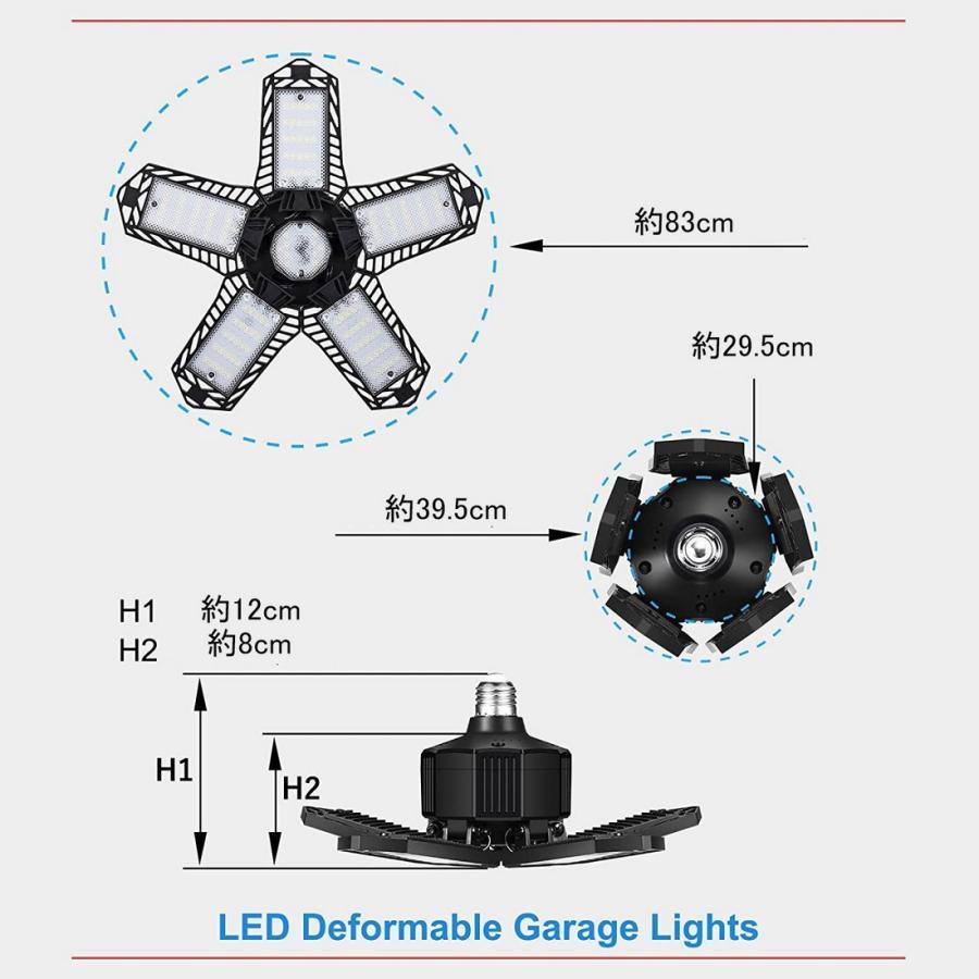 LEDガレージライト 2個セット 60W 6000LM AC85V-265V ブラック 角度調節可能 LEDペンダントライト 6500K 天井照明 LED電球カーポートの画像2