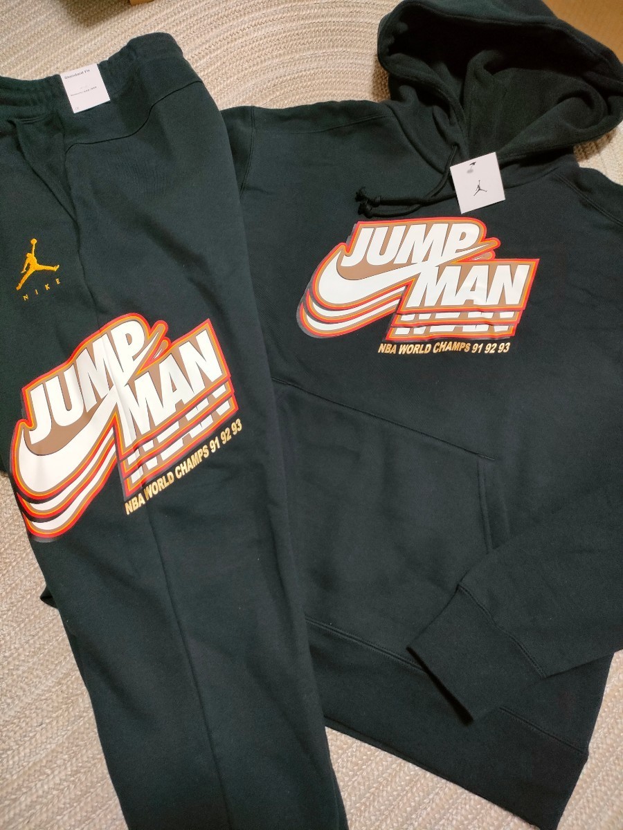 新品 定価17710 NIKE JORDAN JUMPMAN ロゴ スウェット パーカー セットアップ 2XL 黒 ブラック ナイキ ジョーダン メンズ 上下 裏起毛 _画像1