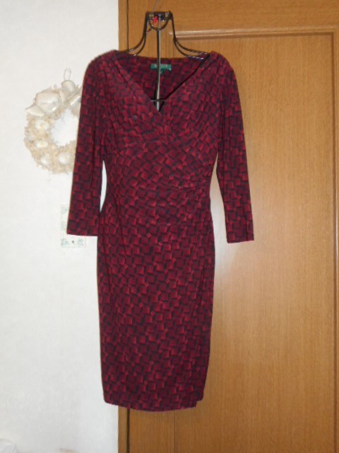 ～ラルフローレン★ストレッチドレス4 カシュクールワンピース 深い赤×黒 シックでエレガントの画像2