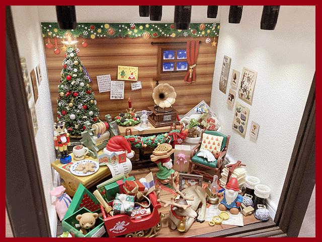 ●１・【クリスマス・ミニチュア・ドールハウス】埃よけアクリルカバー・照明付き_画像5