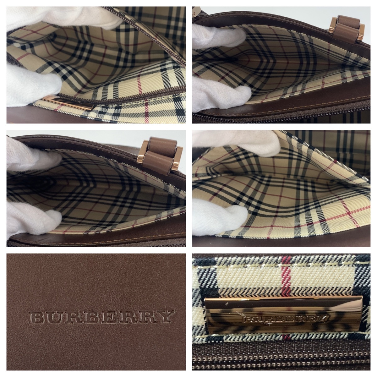  прекрасный товар BURBERRY Burberry noba проверка Brown чай розовое золото металлические принадлежности кожа ручная сумочка большая сумка женский 404112