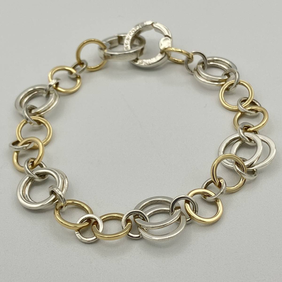 希少品 ティファニー マルチ サークル リンク コンビ ブレスレット バングル シルバー 925 ゴールド 750 K18 18金 Bracelet Bangle ITALY