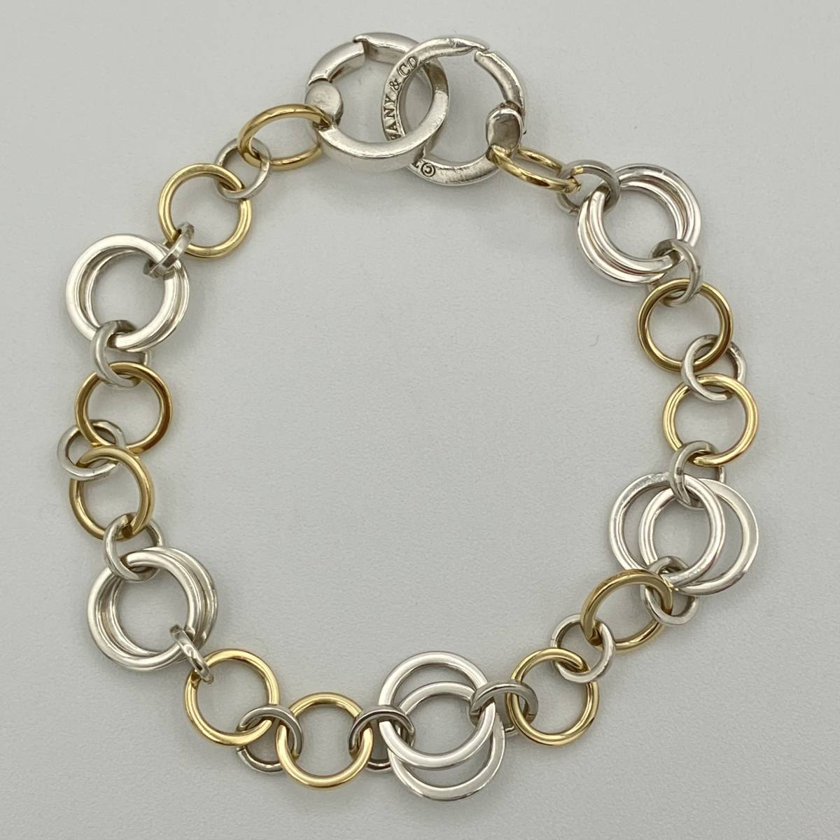 希少品 ティファニー マルチ サークル リンク コンビ ブレスレット バングル シルバー 925 ゴールド 750 K18 18金 Bracelet Bangle ITALY 希少品 ティファニー マルチ サークル リンク コンビ ブレスレット バングル シルバー 925 ゴールド 750 K18 18金 Bracelet Bangle ITALY