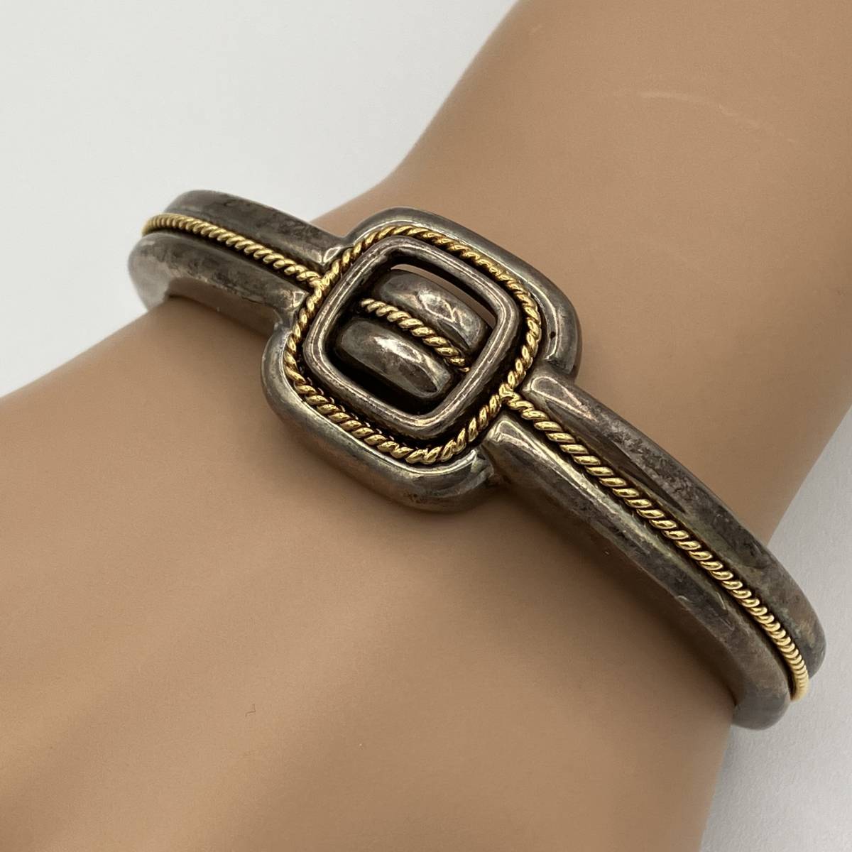 希少品 ティファニー クッション コンビ ビンテージ バングル ブレスレット シルバー 925 ゴールド 750 K18 18金 Cushion Bangle Bracelet