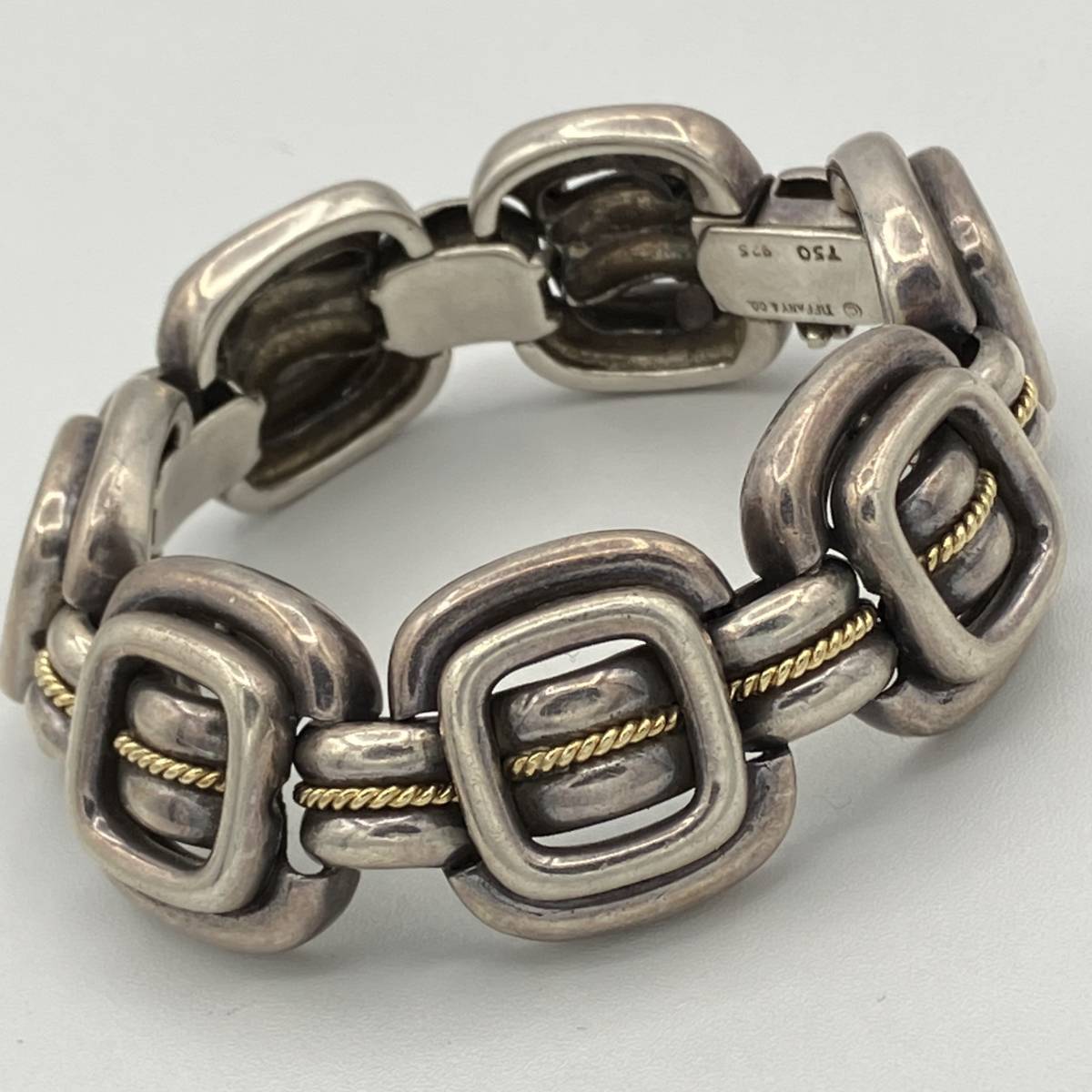 希少品 ティファニー クッション コンビ ビンテージ ブレスレット バングル シルバー 925 ゴールド 750 K18 18金 Cushion Bracelet Bangle