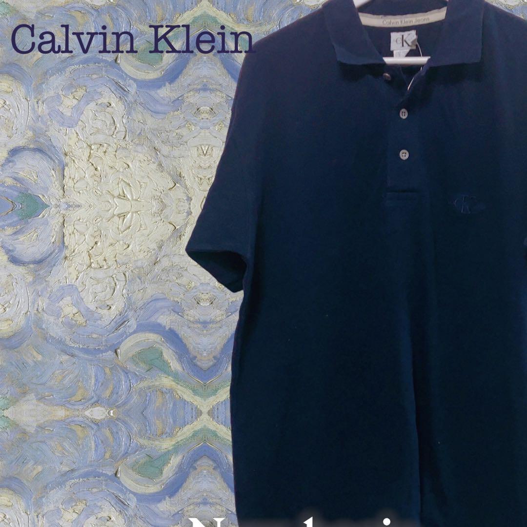 タグ付き　美品　カルバンクライン　メンズ　CK CalvinKlein ネイビー　ポロシャツ 大きめ　M　半袖_画像1