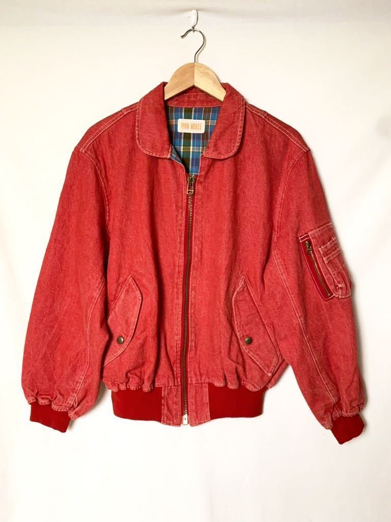  Showa Retro 80s 90s Vintage Pink House Denim MA-1 jacket check print CWU / stadium jumper Karl hell m