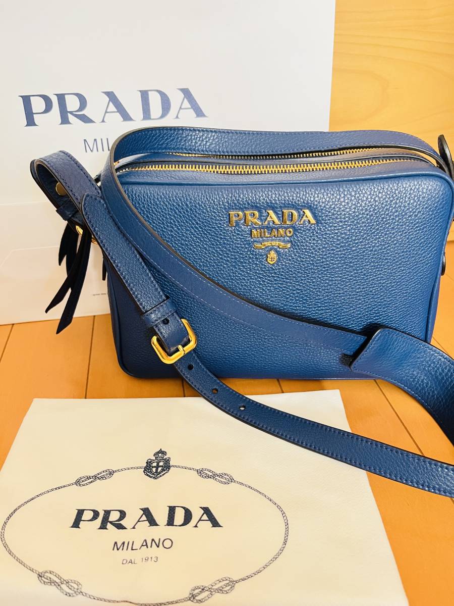 送料無料！PRADAプラダ☆1BH079★W ZIP レザーショルダーバッグ ／BLUETTE／超美品