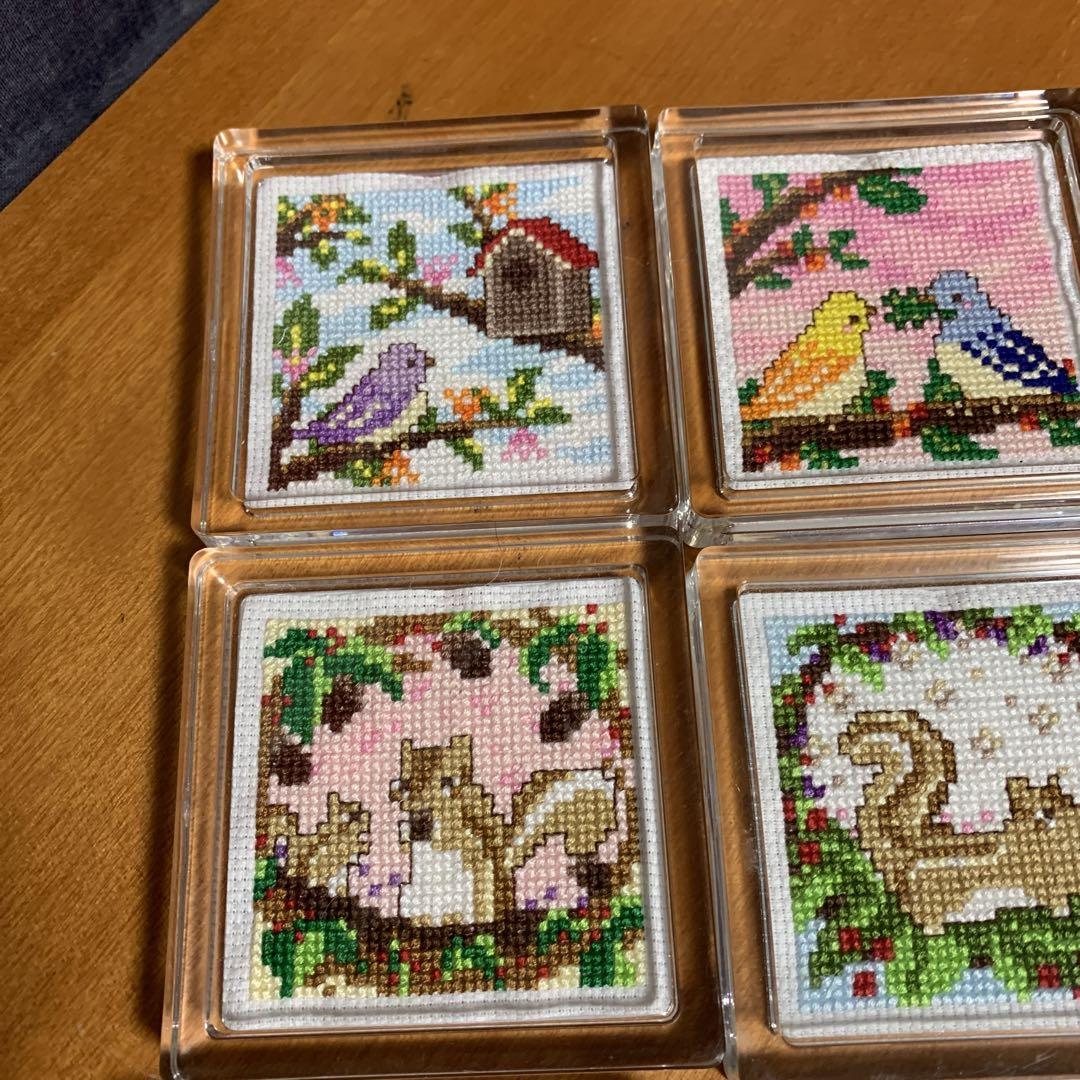  hand made Cross stitch final product animal Coaster 