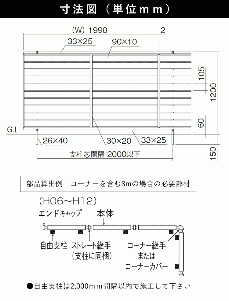 目隠し フェンス 外構 目隠しフェンス 横 スリットフェンス T120 120cm 本体 境界 目隠し 屋外 柵 アルミフェンス 後付け DIY_画像2