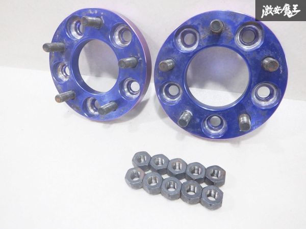 社外 メーカー不明 ワイド スペーサー ワイトレ PCD 114.3 5H 5穴 M12 X P1.25 厚み 20mm ハブ径 73mm 2枚 セット 青 ブルー 棚10Cの画像1