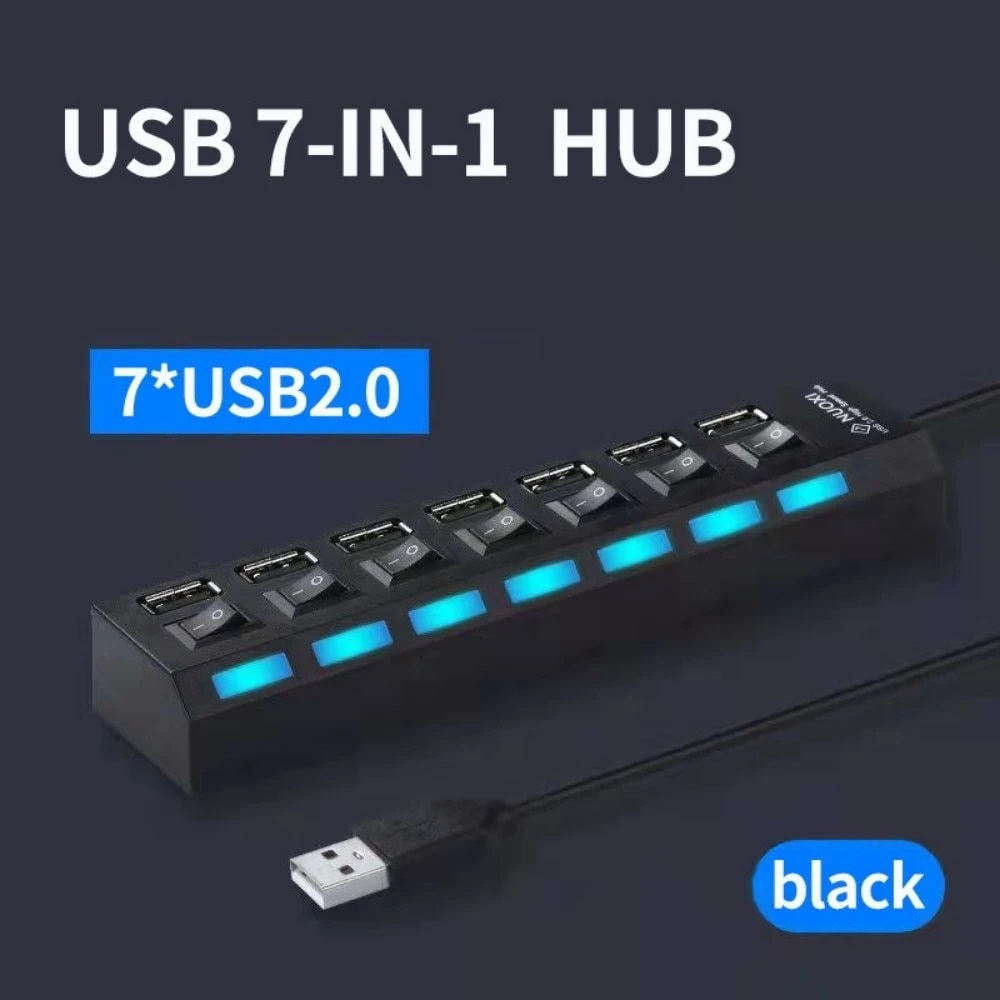 USBハブ 7ポート 480MBps伝送 LEDライト搭載 USB2.0 高速データ転送 独立・個別スイッチ付 セルフパワー式 バスパワー o_画像1