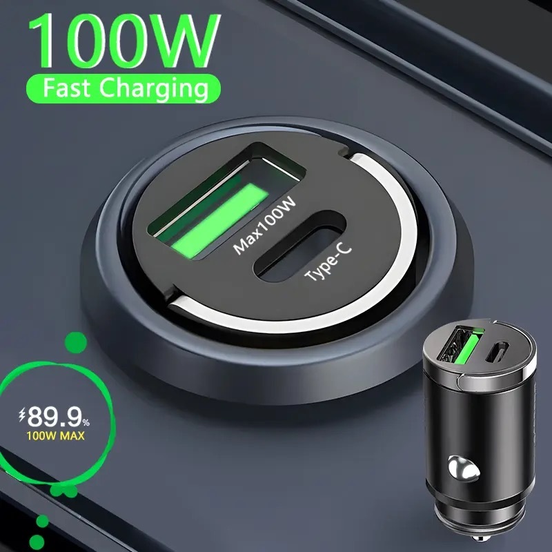 シガーソケットからはみ出さない OLAF カーチャージャー FAST CHARGE 急速充電 ミニ 最小 100W プルリング仕様 USB Type-A Type-C PD u_画像1