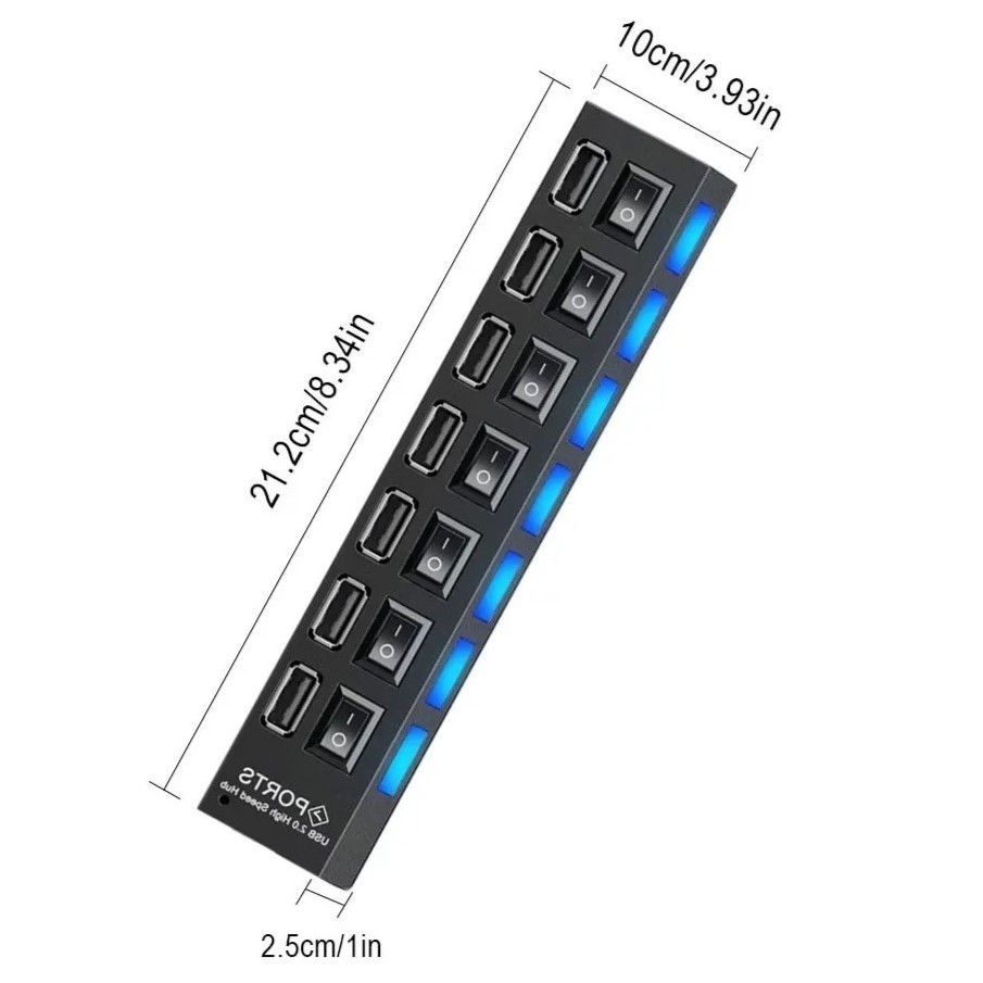 USBハブ 7ポート 480MBps伝送 LEDライト搭載 USB2.0 高速データ転送 独立・個別スイッチ付 セルフパワー式 バスパワー o_画像7