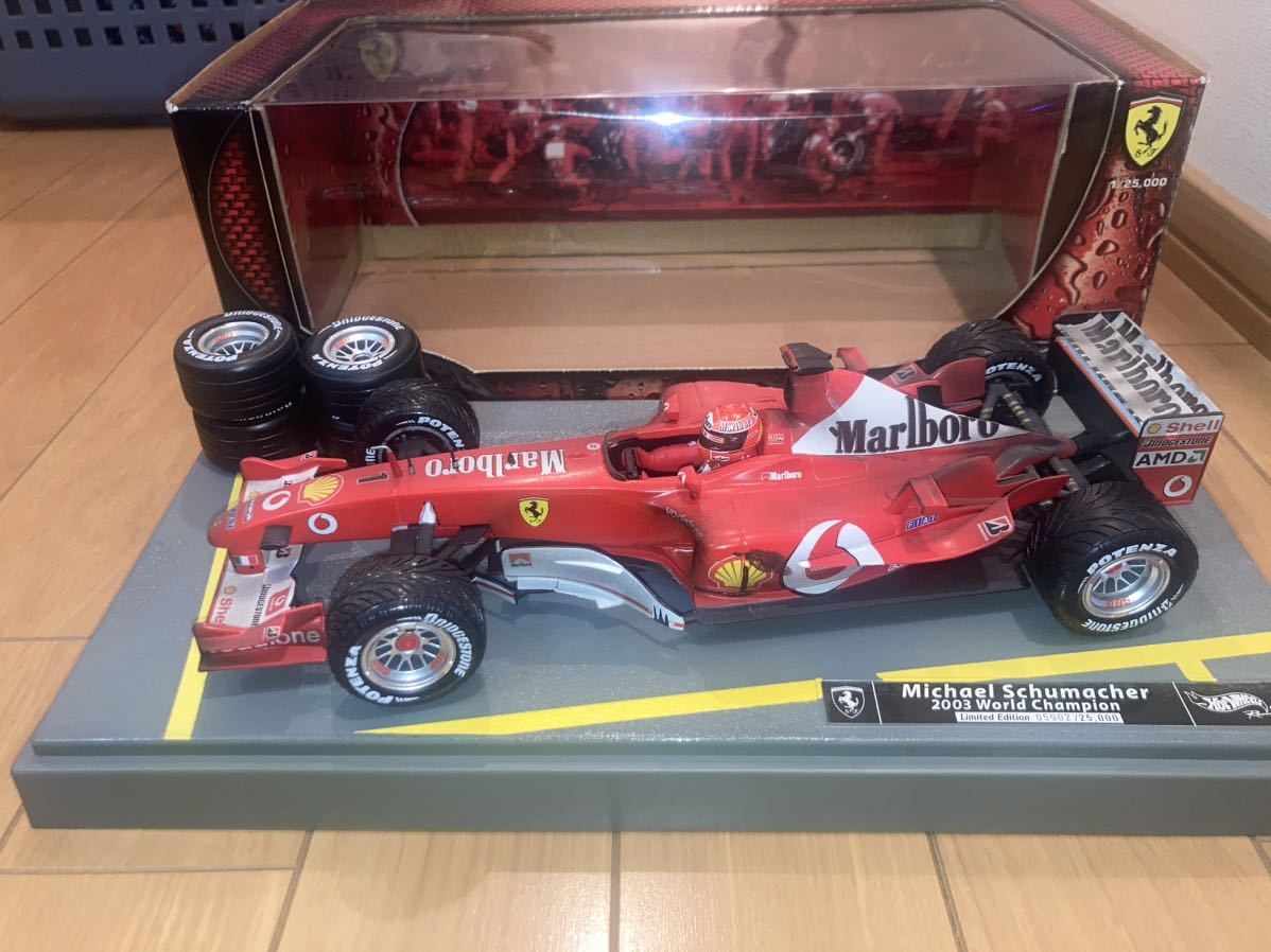 【マルボロ・ウェザリング仕様】1/18 マテル ホットウィール フェラーリ F2003-GA ミハエル シューマッハ レース汚れ FERRARI SCHUMACHERの画像1