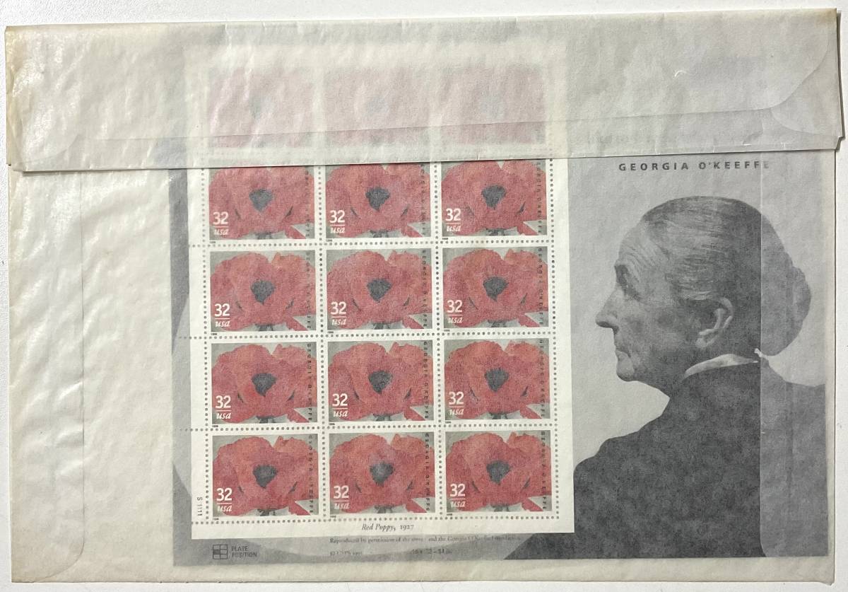 入手困難 レア ジョージア オキーフ 切手シート GEORGE O’KEEFFE USPS 1995 Red Poppy 1927 Sheet of 15_画像2