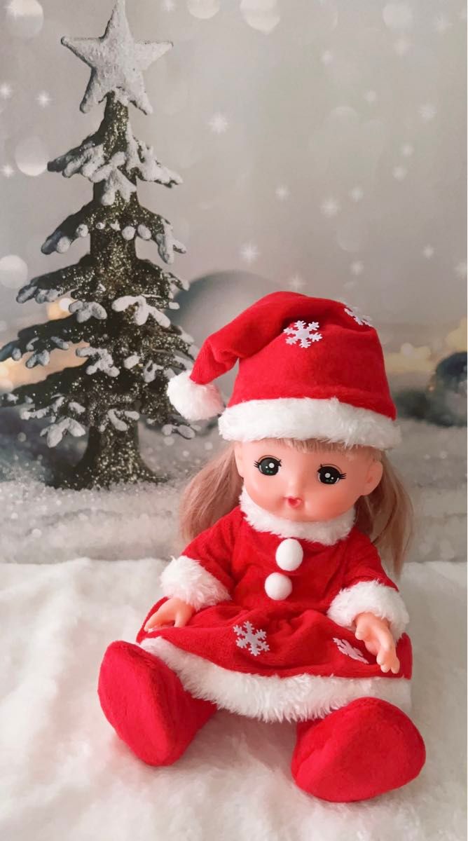 ソランちゃん服　メルちゃん服と通用サイズ　クリスマス服　サンタ服　(ワンピース　帽子　ブーツ)
