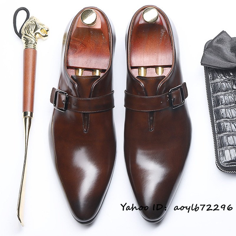最高級■新品 モンクストラップ ビジネスシューズ メンズ 本革レザーシューズ 職人手作り 紳士靴 超希少革靴 牛革 結婚式 レッド 25.5cm