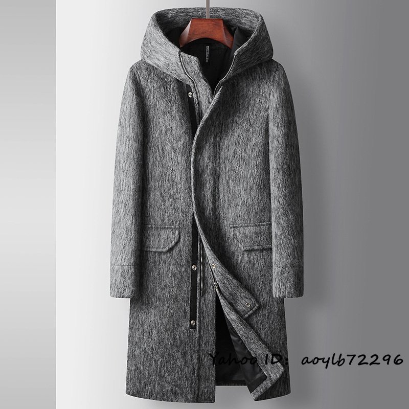 定価13万 メンズコート ロングコート 紳士 ウールコート 防寒 フード付き ビジネスコート 厚手 チェスターコート アウター グレー L