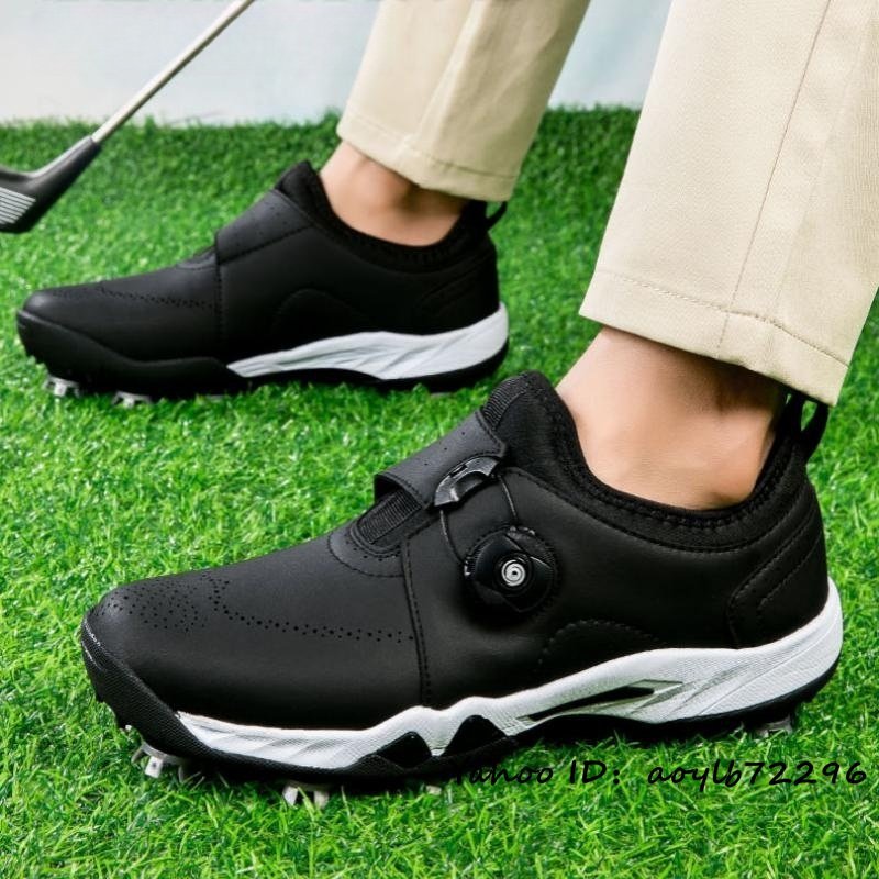超美品 ゴルフシューズ 新品 ダイヤル式 スポーツシューズ 運動靴 メンズ 幅広い フィット感 軽量 防水 防滑 耐磨 弾力性 ブラック 26.5cm