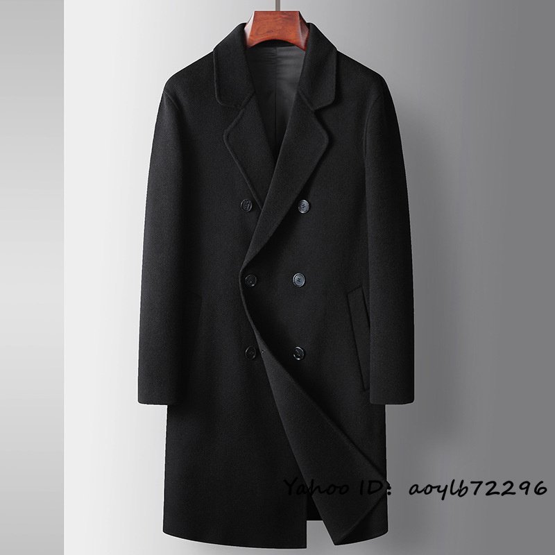 ずっと気になってた チェスターコート 紳士スーツ WOOL*セレブ ロングコート ウールコート メンズコート ビジネスシューズ 最上級 ダブルボタン L ブラック Lサイズ