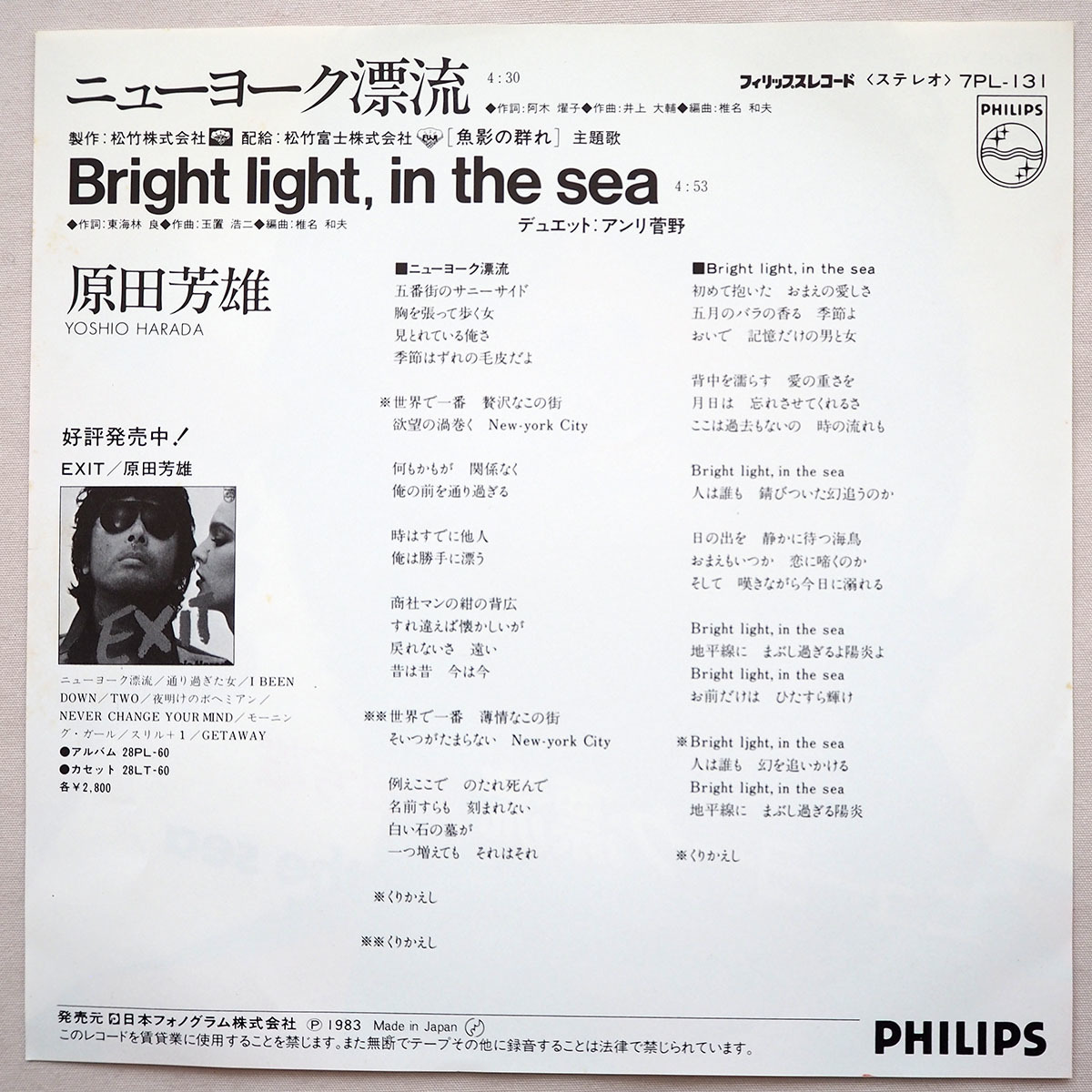 ◆ 見本盤 白ラベル 原田芳雄 / ニューヨーク漂流 販促チラシ付き 1983年 玉置浩二 アンリ菅野 井上大輔 送料無料 ◆_画像5