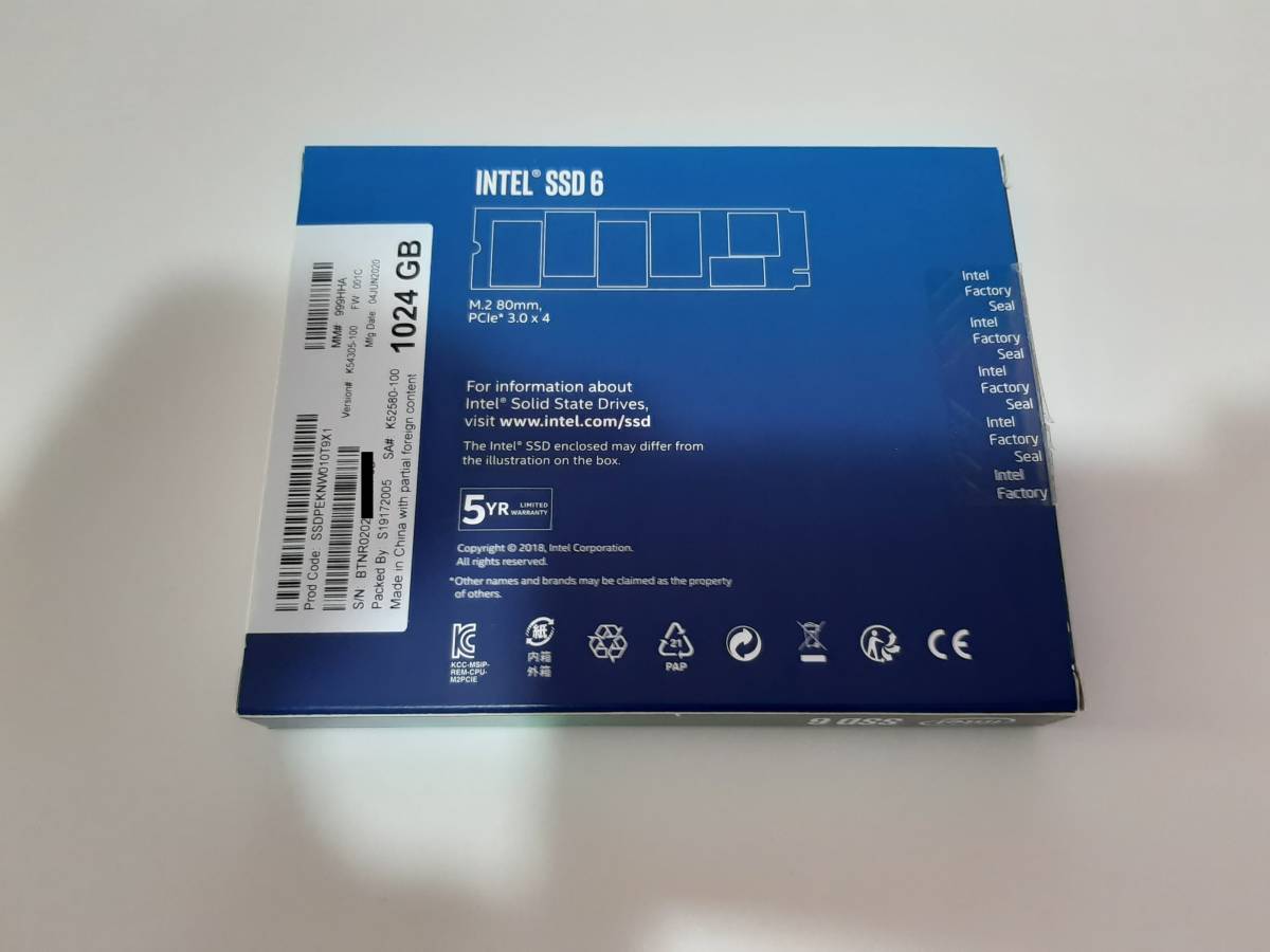  Intel SSD 665p Series 1TB SSDPEKNW010T9X1 M.2 2280 QLC 2020年9月購入 送料込み 欠品無 納品書有 国内正規品_画像3