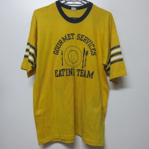 80s USA製　Tシャツ　XＬ　黄色　EATING TEAM 　グルメ　アメカジ　古着 ab404_画像2