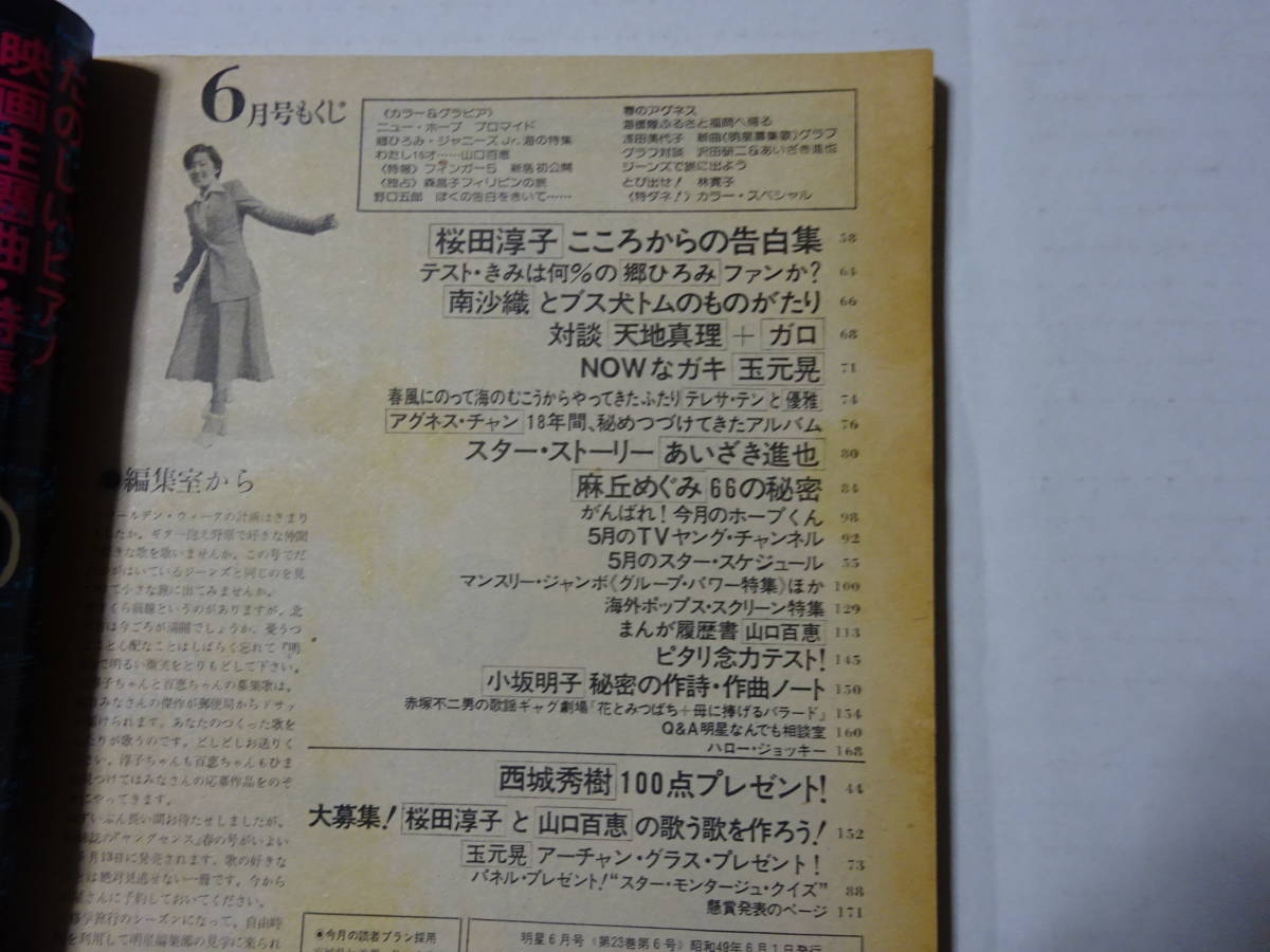 月刊明星　1974年（昭和49年）6月号　表紙・郷ひろみ／アグネス・チャン／フィンガー5アキラ　桜田淳子・浅田美代子・山口百恵・西城秀樹_画像9