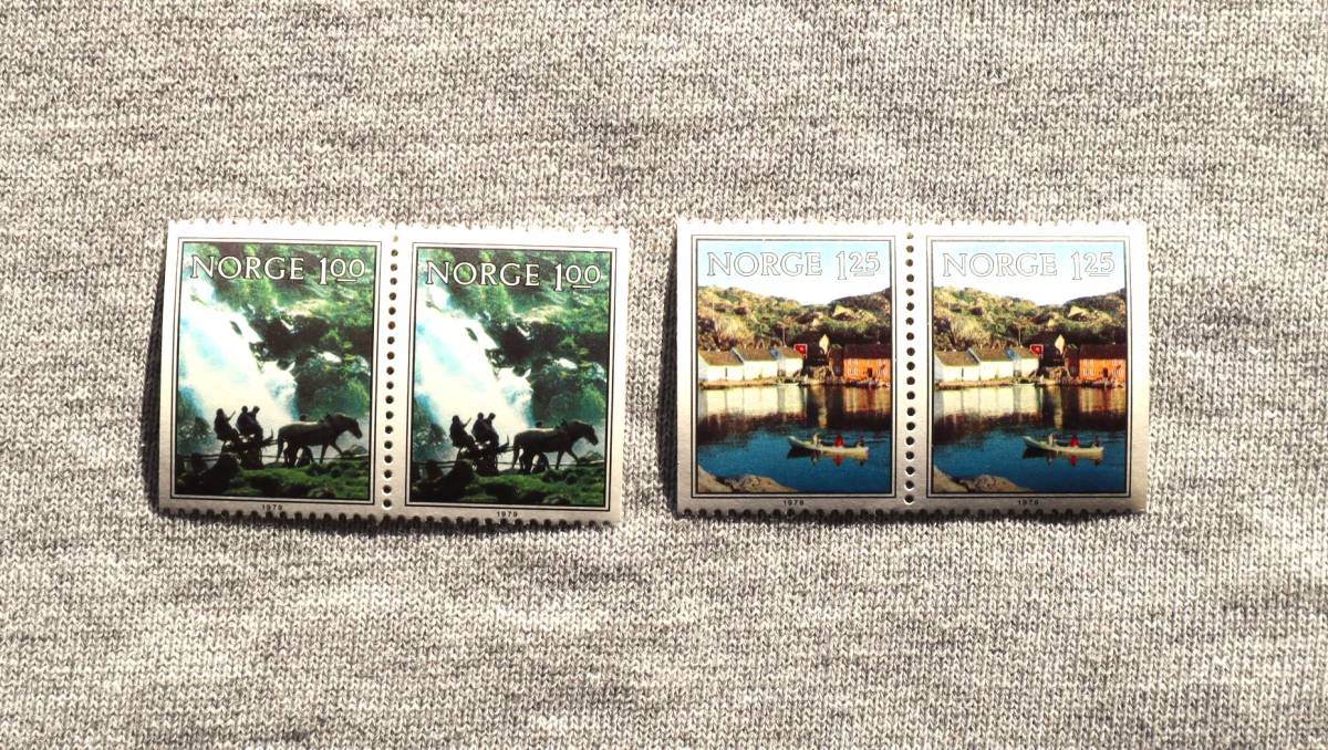 W163　ノルウェー　1979年　風景　2種　2連切手2枚_画像2
