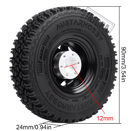 ラジコンカー メタルホイール 1.55ビードロック リム ゴム ホイールタイヤ 90*24mm D90 TF2 タミヤ CC01 LC70 MST ジムニー アキシャル_画像4