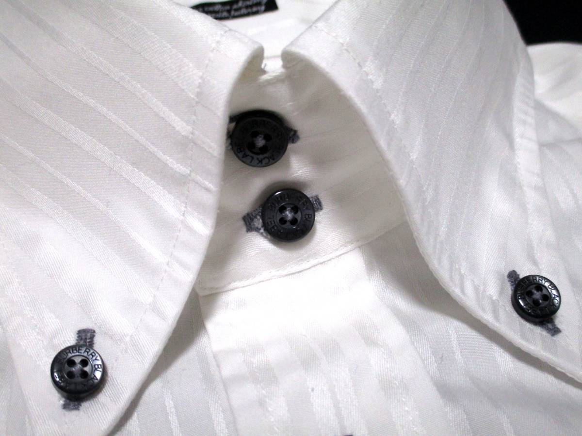極美品 バーバリーブラックレーベル シルバーホース刺繍 シャドーストライプ総柄 ラグジュアリーデザイン ボタンダウンシャツ サイズ M(2)_画像5