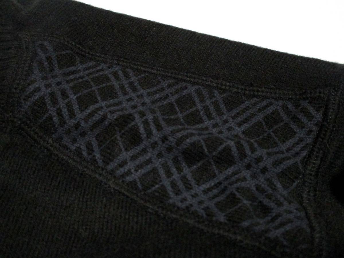 大人気サイズ M～L(3) 美品 バーバリーブラックレーベル BURBERRY BLACK LABEL ホース刺繍 ショルダーノバチェック カシミヤ混紡 セーター_画像4