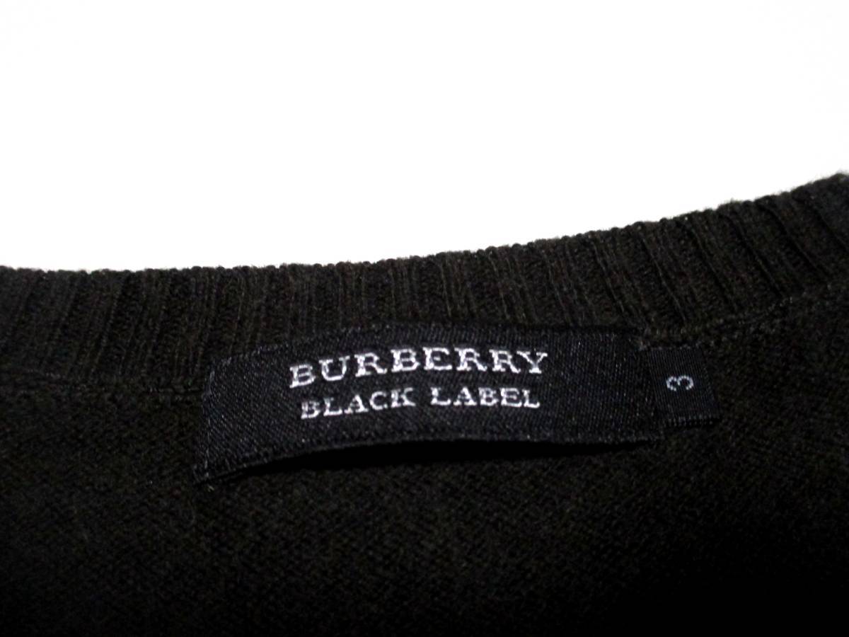 大人気サイズ M～L(3) 美品 バーバリーブラックレーベル BURBERRY BLACK LABEL ホース刺繍 ショルダーノバチェック カシミヤ混紡 セーター_画像6
