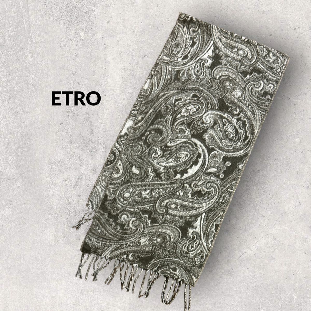 美品 タグ付 ETRO イタリア製 ペイズリー マフラー ウール100% 総柄_画像1