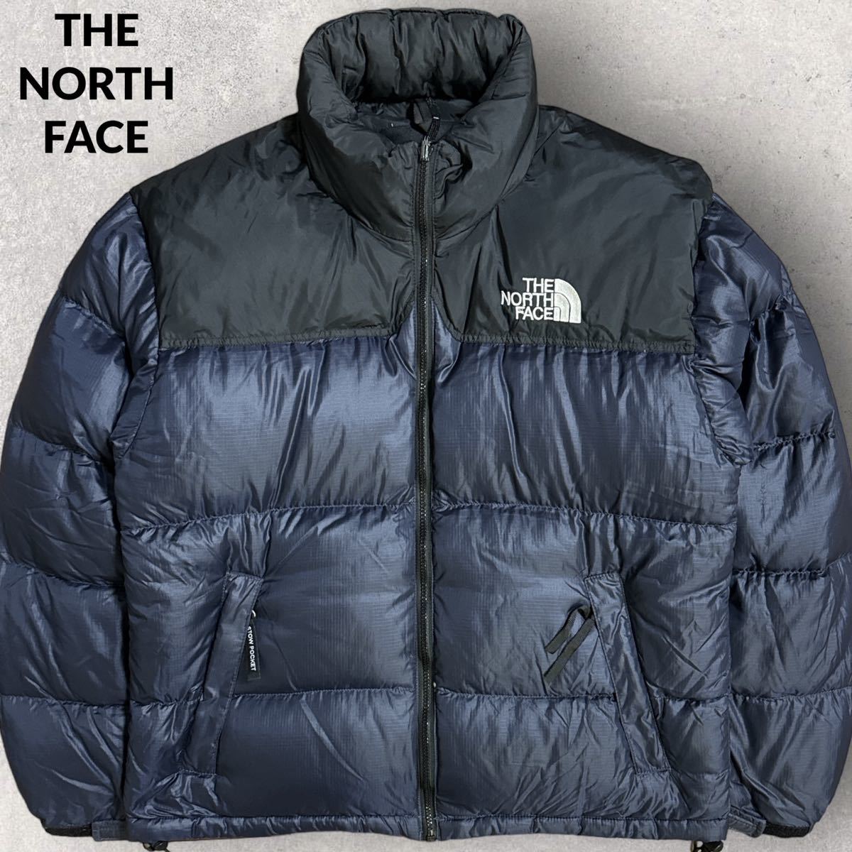 THE NORTH FACE ノースフェイス 90s ロゴ刺繍 ヌプシ ダウンジャケット 700フィル Mサイズ ネイビー×ブラック