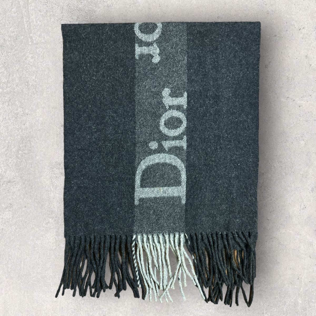 Christian Dior スコットランド製 カシミヤ混 センターロゴマフラー